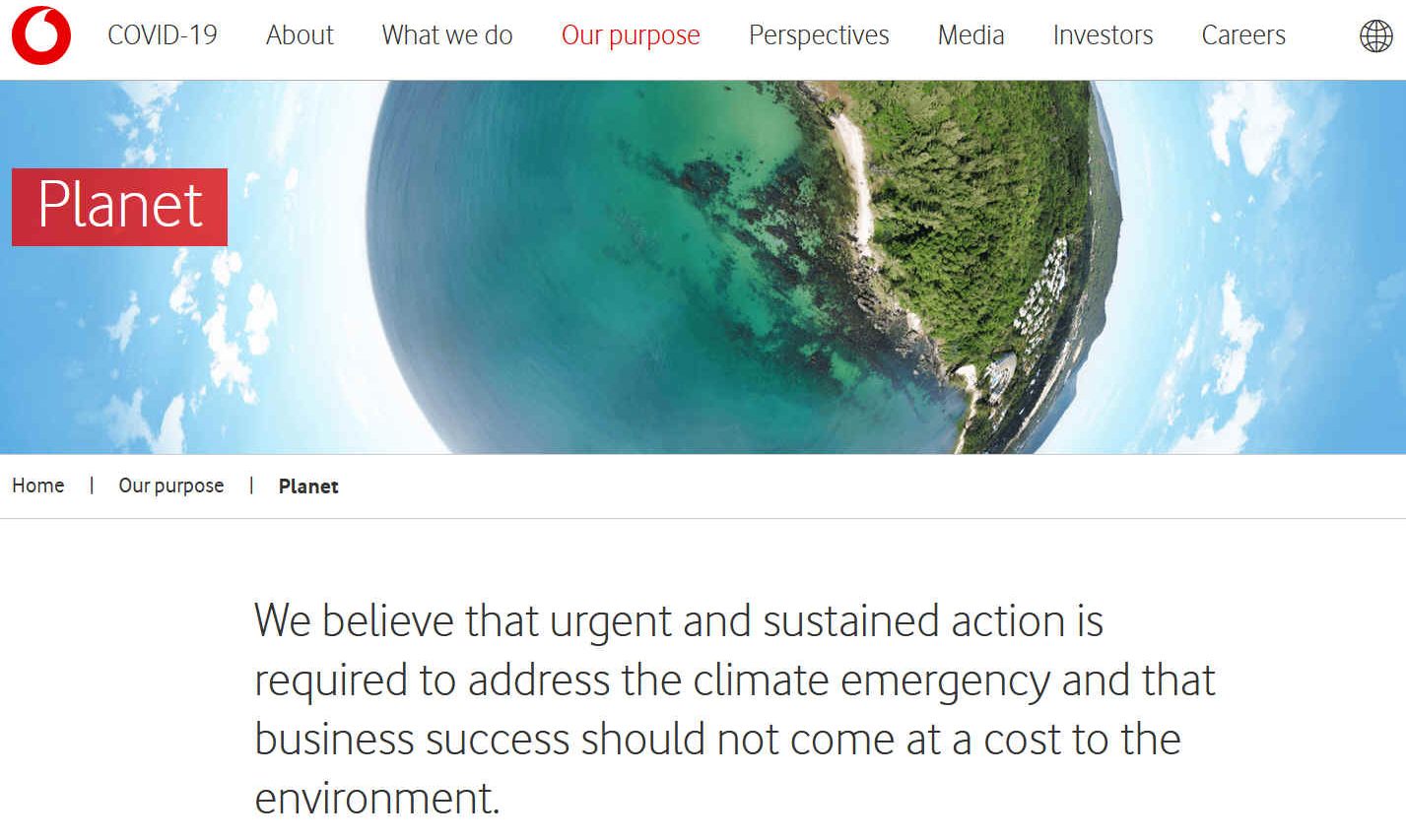 Vodafone believes sustained action is required to address the climate emergency