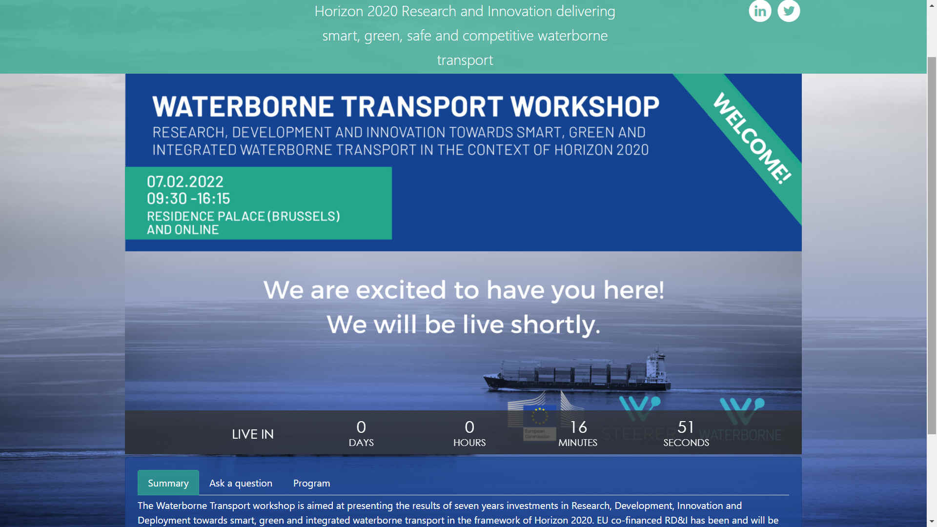 Welcome to Waterborne Transport Workshop 2022 7:45am screen
