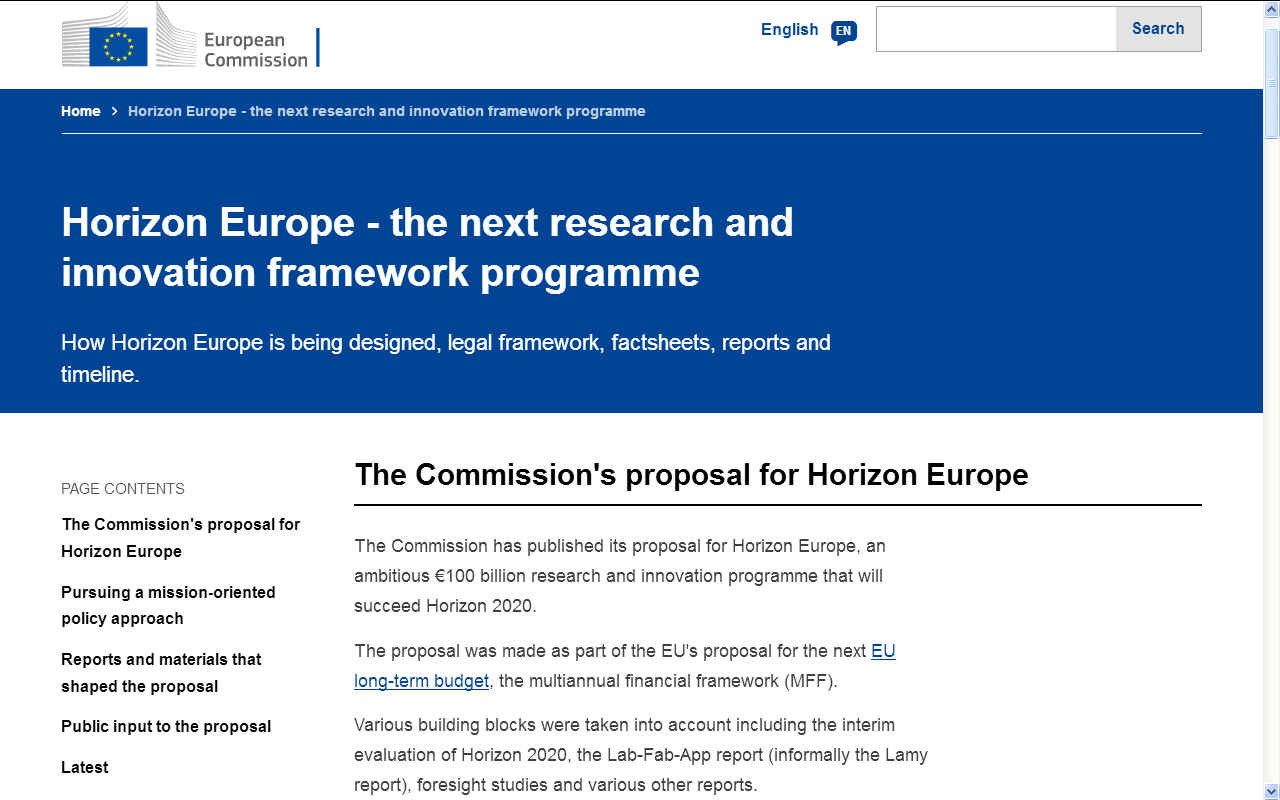 Horizon Europe 100 billion euro research and innovation programme