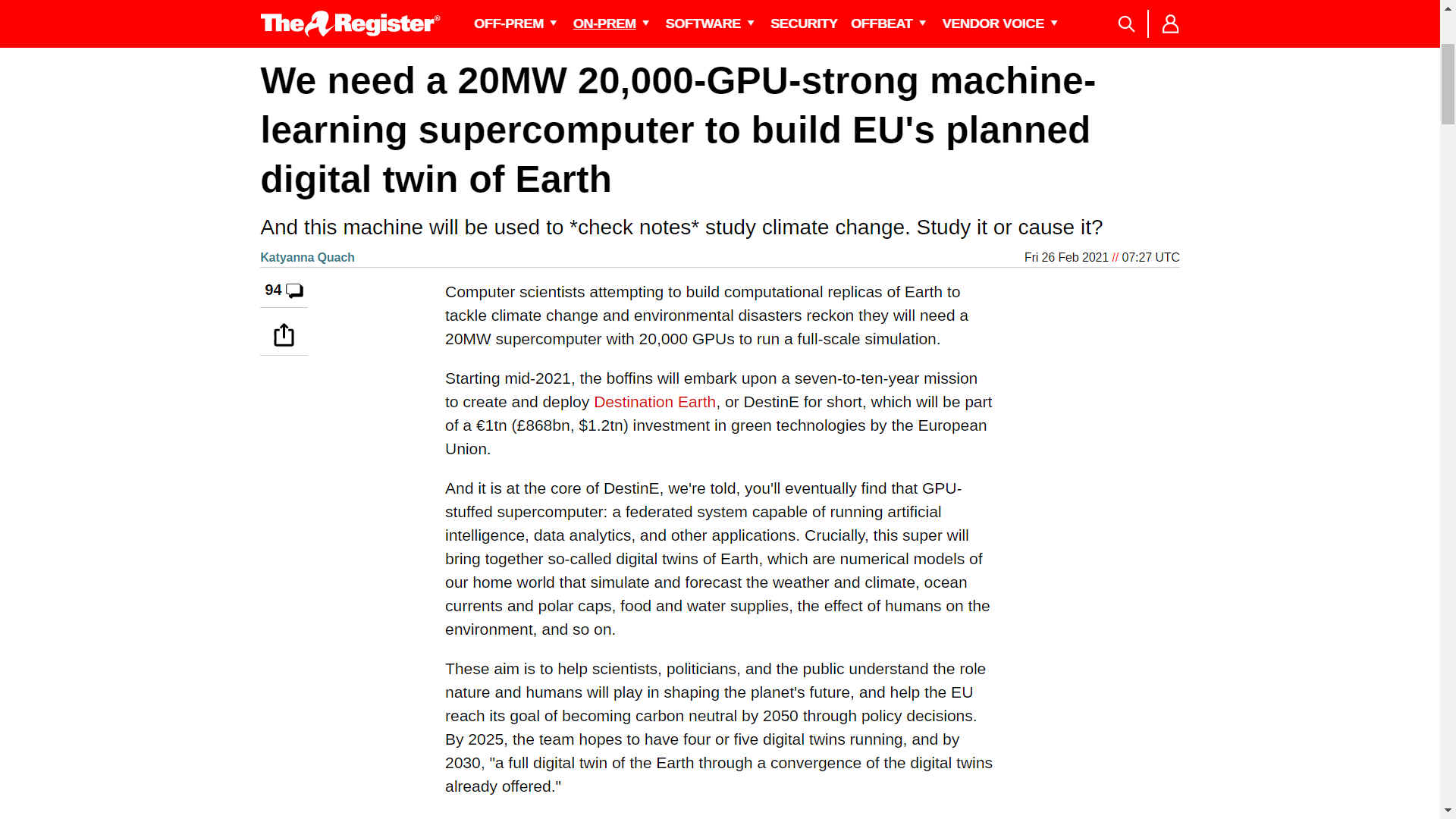 20MW, 20,000 GPU supercomputer for Digital Twin of Earth