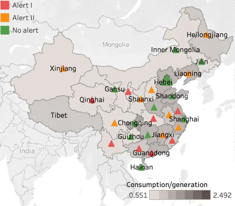 Chinese coal use to produce dirty electricity, map of
