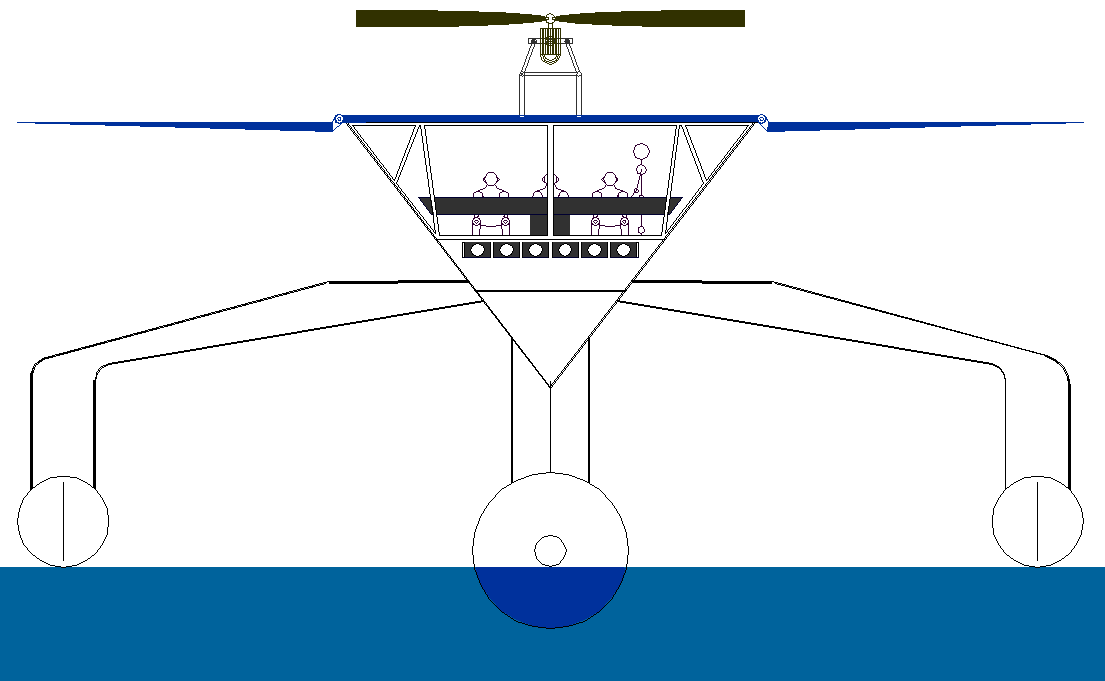 Autonomous AI ship with furled wind turbine and solar array deployed