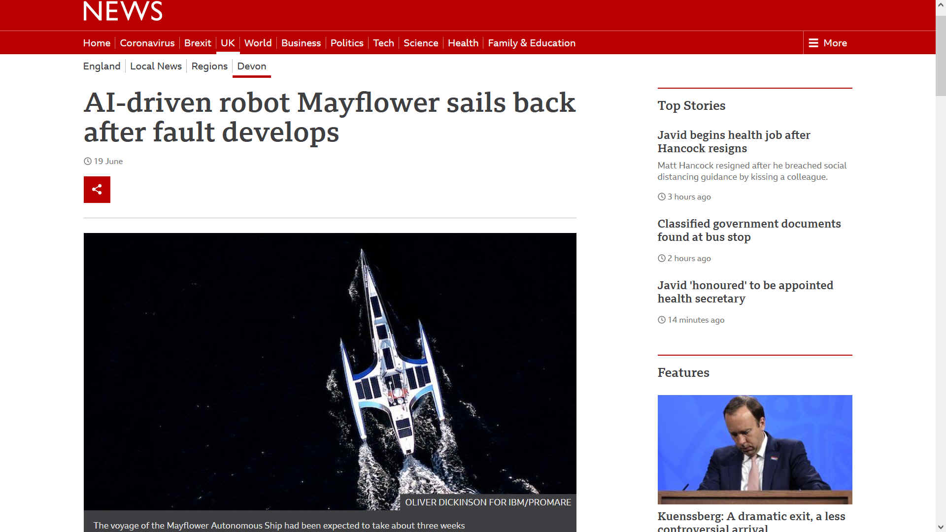 Mayflower sails back after fault develops