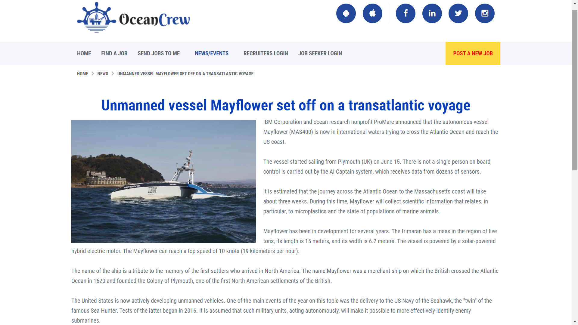 Ocean Crew 19th June 2021 Mayflower sets off transpatlantic voyage