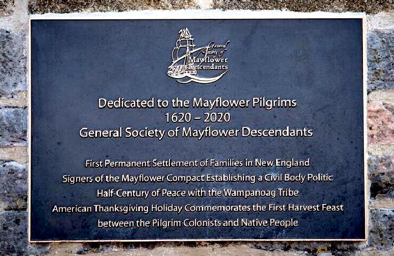 Commemorative plaque 1620 - 2020 Plymouth Pilgrims founding fathers USA