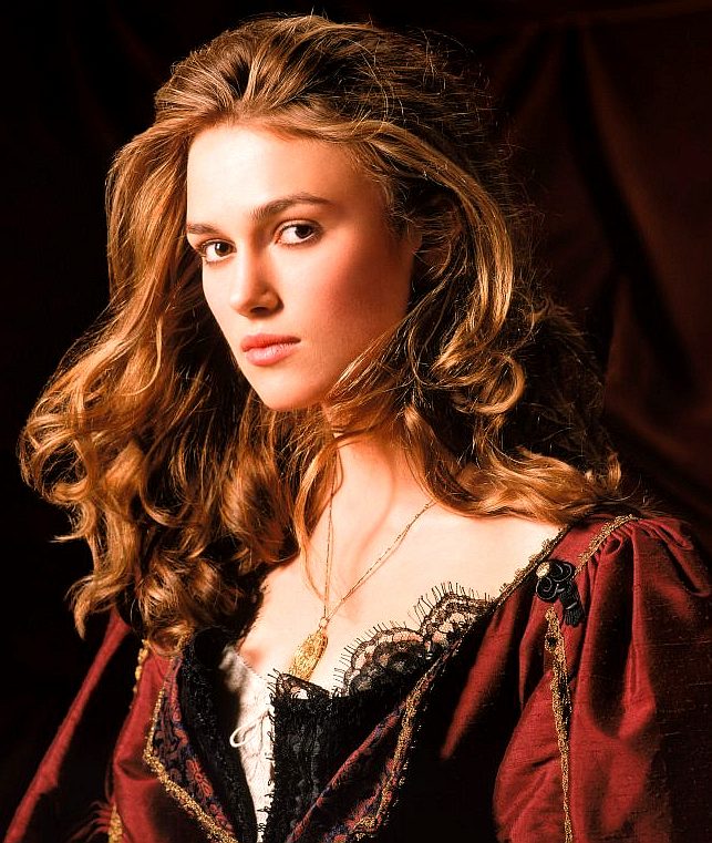 Keira Knightly plays Elizabeth Swann in Pirates of the Caribbean
